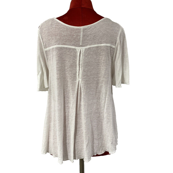 Free People Sheer White Slub Tee Shirt Top Cold Shoulder Short Sleeve Size S/P - Picture 4 of 8